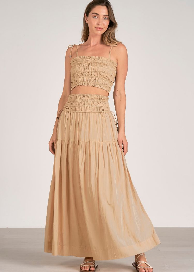 Elan Nikki Maxi Skirt - Taupe-Hand In Pocket