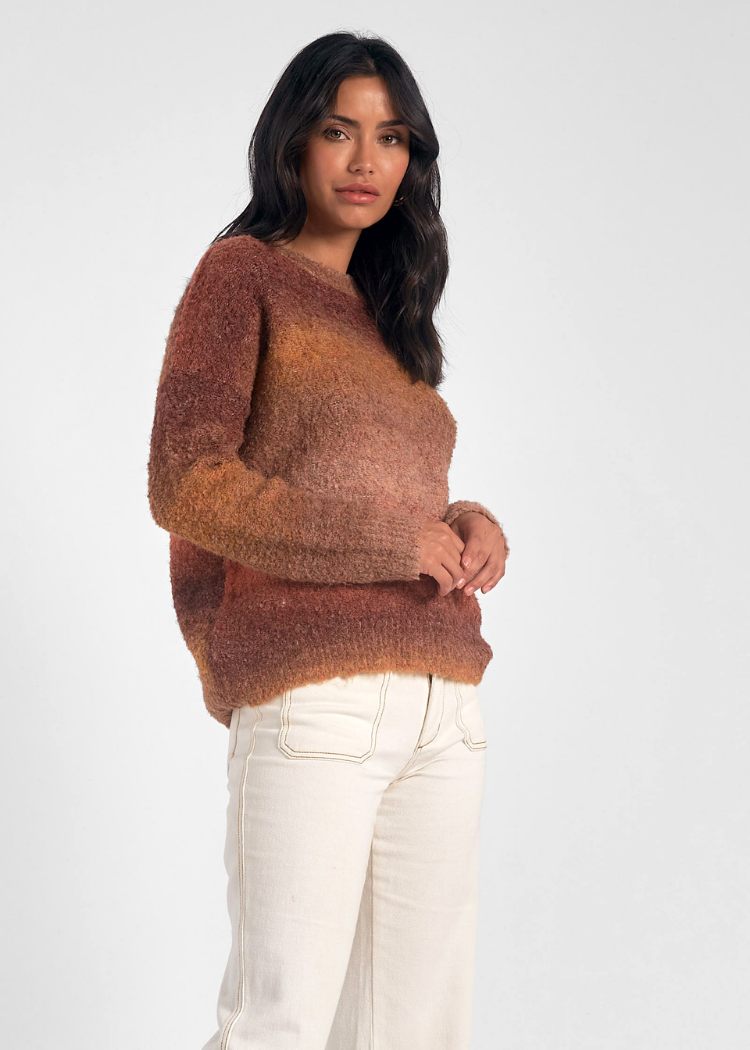 Elan Josie Sweater - Orange Space Dye-Hand In Pocket