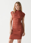 Gia Mock Neck Power Shoulder Dress - Pecan-Hand In Pocket