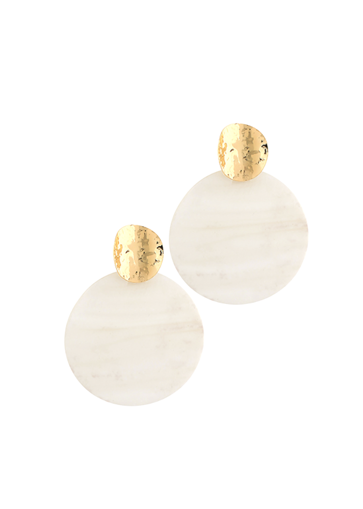 Hammered & Curved Disk & Shell Earrings-Hand In Pocket