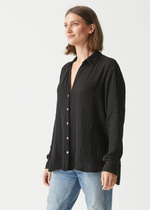 Michael Stars Leo Button Down Gauze Shirt- Black-Hand In Pocket