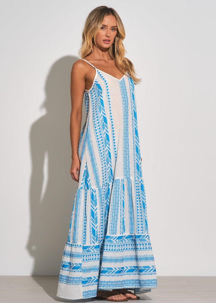 Elan Cumberland Embroidered Maxi - White/Blue print-Hand In Pocket