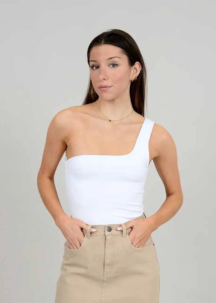 RD Style Tani One Shoulder Bodysuit - White ***FINAL SALE***-Hand In Pocket