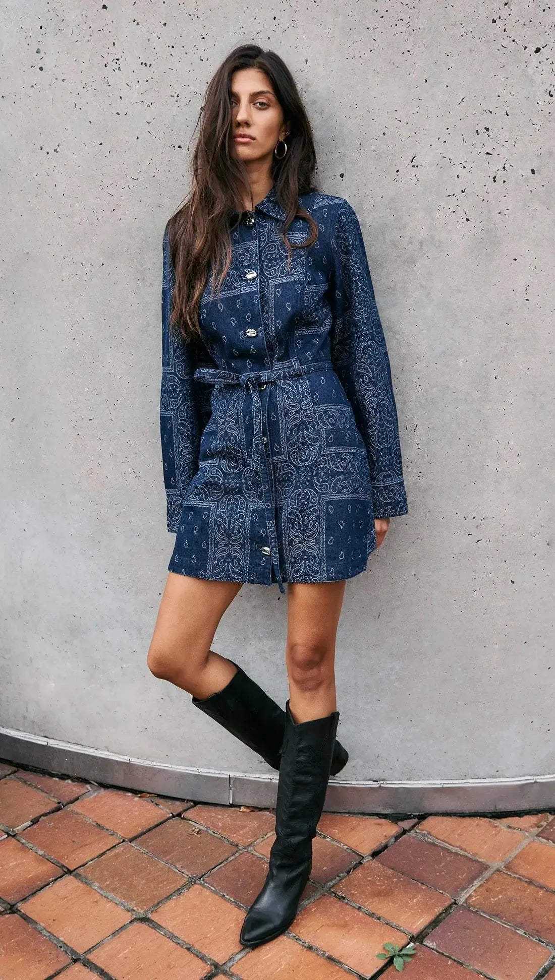 MINKPINK Delphi Jacquard Denim Dress - Indigo-Hand In Pocket
