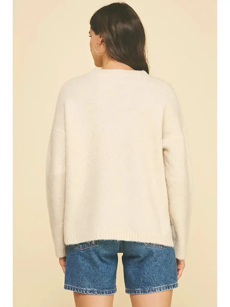 Moment Crewneck Sweater- Ivory-Hand In Pocket