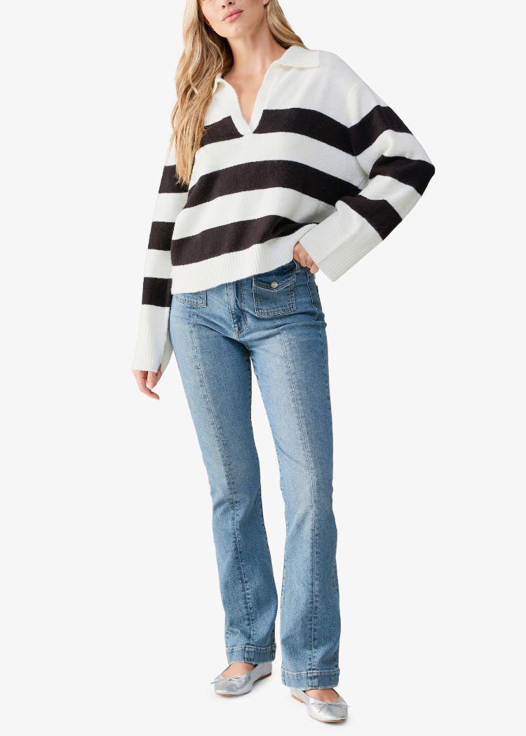 Sanctuary Johnny Collared Sweater - Black/White Stripe ***FINAL SALE***-Hand In Pocket