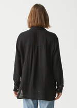 Michael Stars Leo Button Down Gauze Shirt- Black-Hand In Pocket