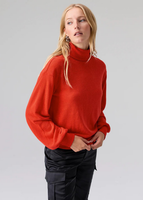 Sanctuary Ruched Sleeve Turtleneck Top - Lipstick *** FINAL SALE ***-Hand In Pocket