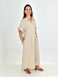 THML Ariel Button Down Midi Dress - Beige-Hand In Pocket