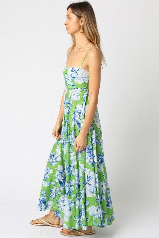 Juniper Floral Dress- Green/ White/ Blue-Hand In Pocket