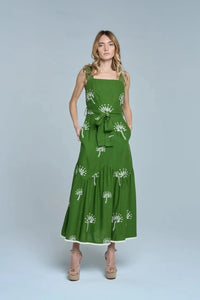 Ciebon Sadira Embroidered Midi Dress - Green-Hand In Pocket