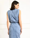 Line + Dot Alix Top- Steel Blue-Hand In Pocket