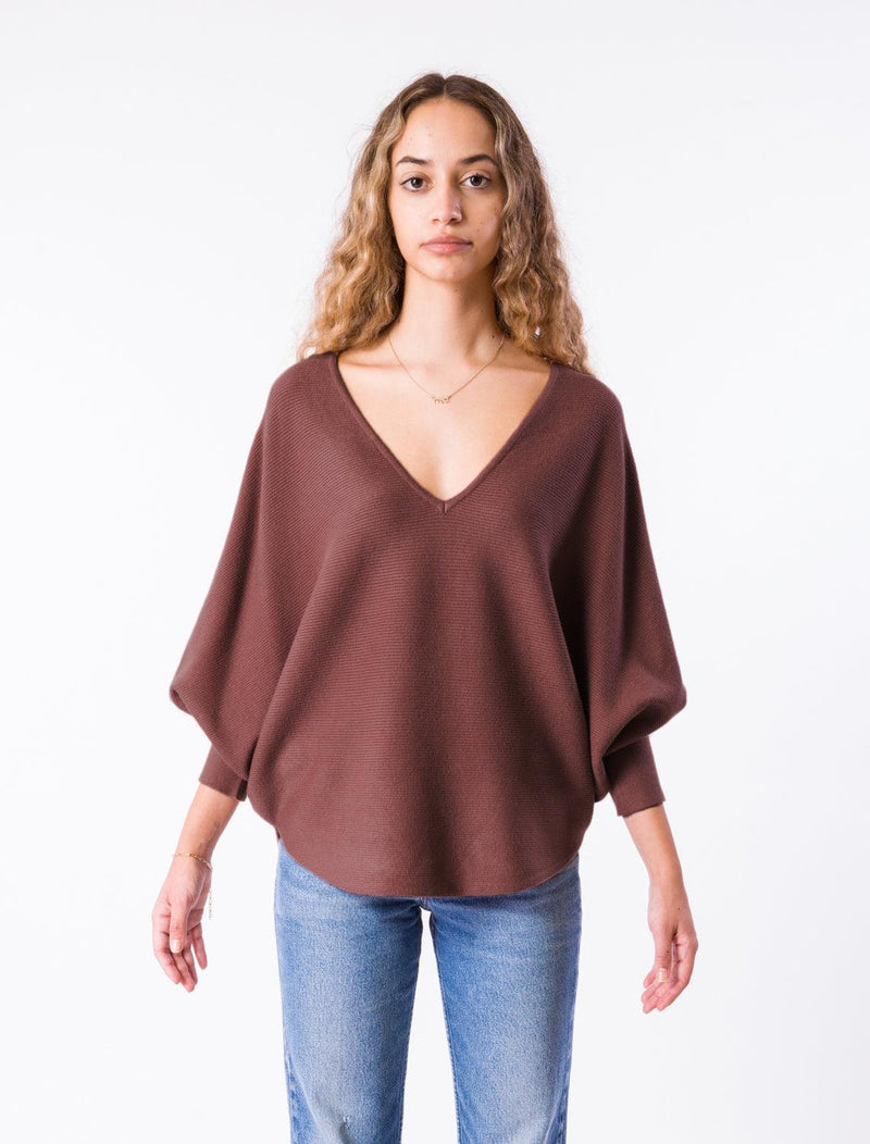 Kerisma RYU V-Neck Top - Chocolate-Hand In Pocket