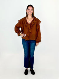 THML Gabriela Flutter Sleeved Blouse- Brown-Hand In Pocket