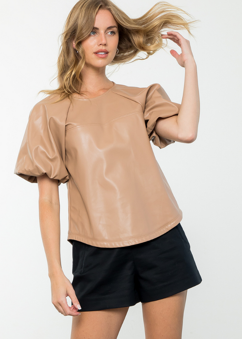 THML Telluride Puff Sleeve Leather Top ***FINAL SALE***-Hand In Pocket