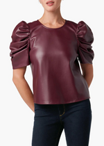 Joe's Jeans The Kira Vegan Leather Puff Sleeve Top-Hand In Pocket