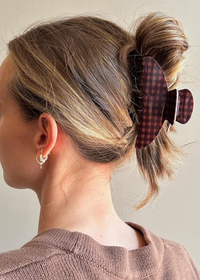 Big Effing Claw Clip Fireside - Brown Gingham-Hand In Pocket