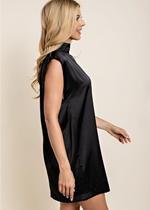 Lima Mock Neck Satin Dress - Black-Hand In Pocket