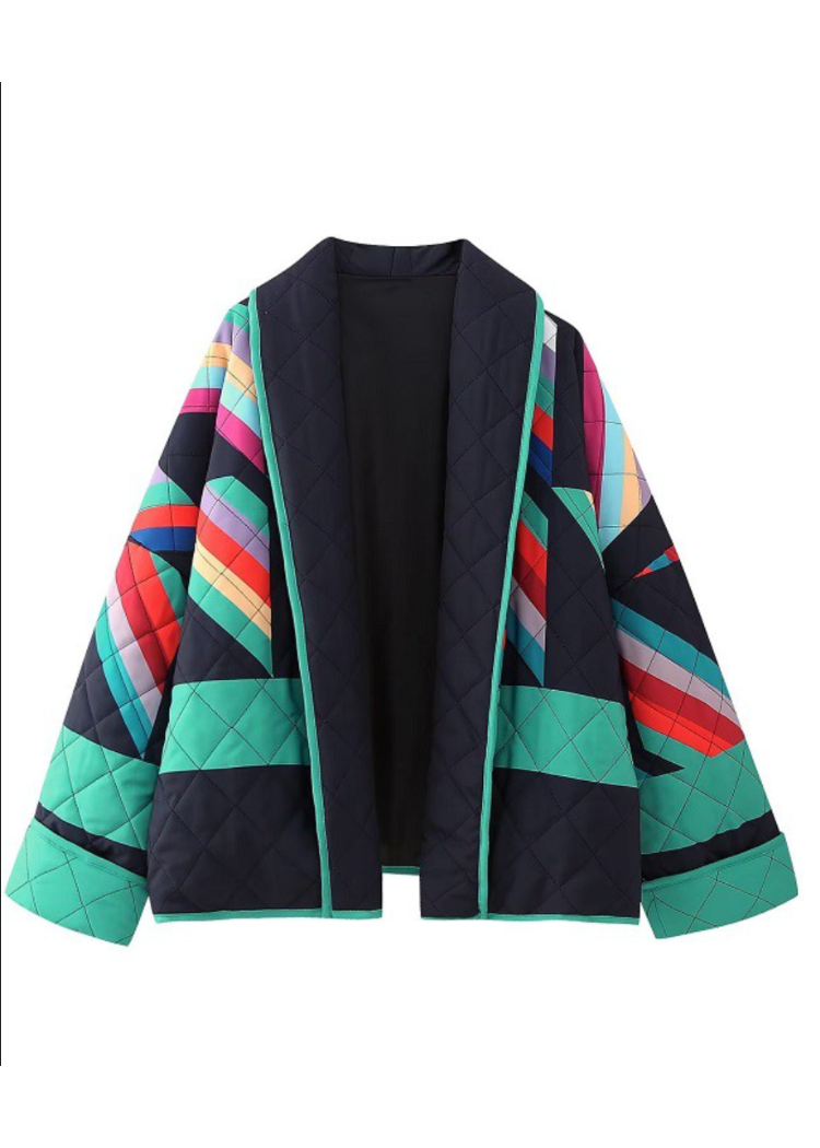 Lana Geometric Print Quilted Jacket-Hand In Pocket