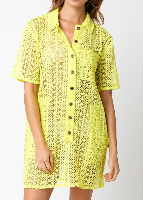 Chiara Crochet Cover Up Dress- Lime-Hand In Pocket