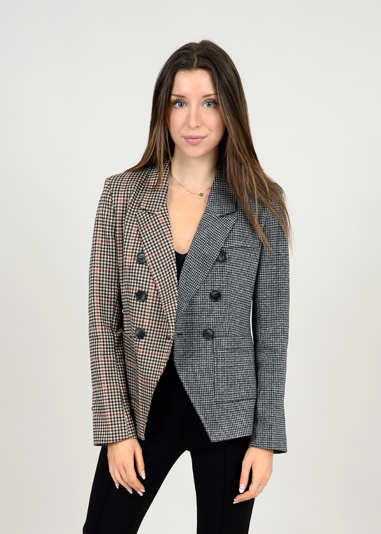 Jeanne Mixed Media Double Breasted Blazer - Tan ***FINAL SALE***-Hand In Pocket