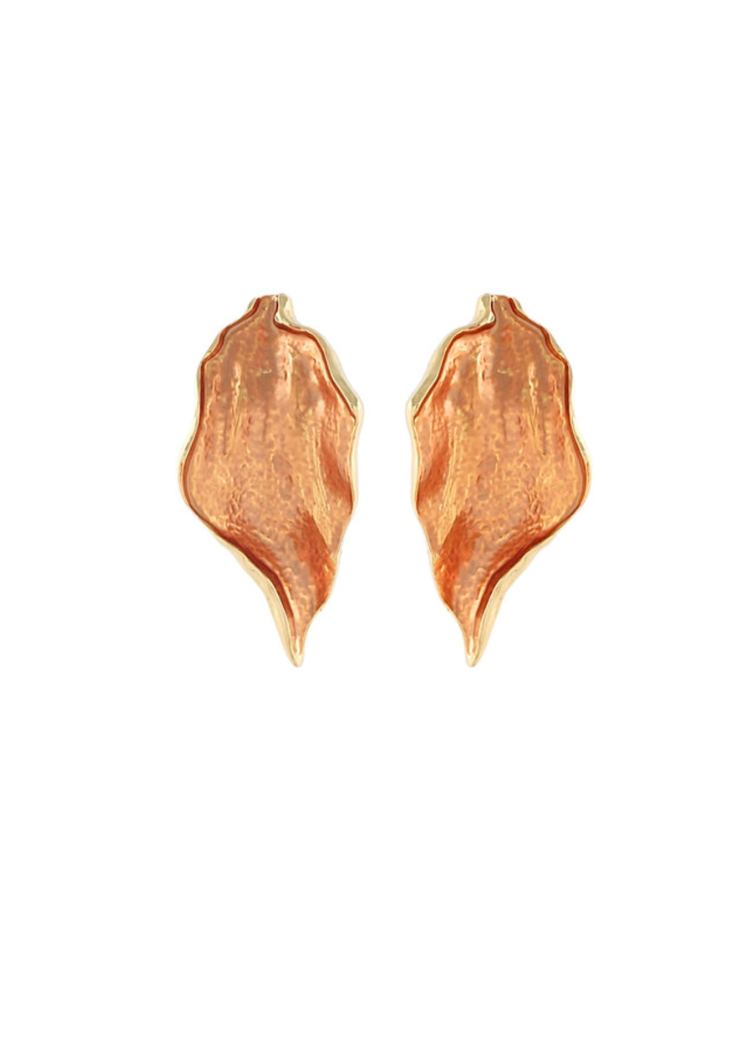 Zuri Leaf Enamel Earrings - Brown