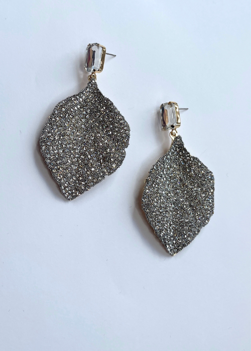Maria Rhinestone Leaf Drop Earrings - Clear-Hand In Pocket
