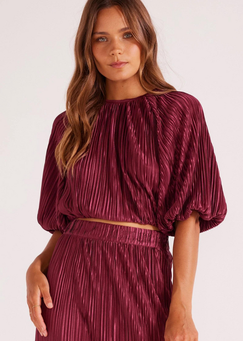 Mink Pink Tilla Plisse Crop Top - Berry-Hand In Pocket