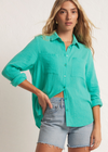 Z Supply Kaili Button Up Gauze Top- Cabana Green-Hand In Pocket