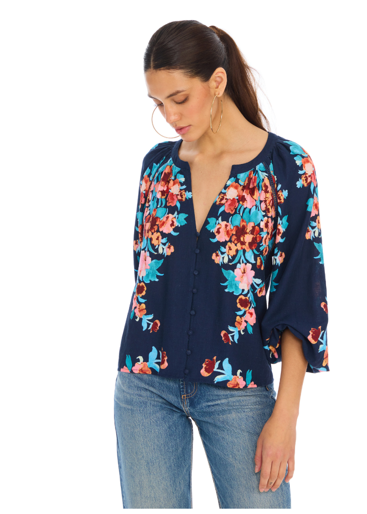 Allison Briella Blouse- Navy Floral-Hand In Pocket