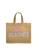 Hola Beaches Woven Tote - Sand Pink Rainbow-Hand In Pocket