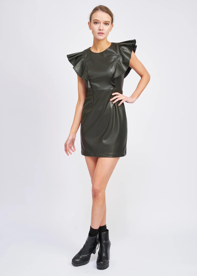 Layne Mini Dress - Olive-Hand In Pocket