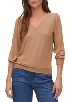 Michael Stars Gabriella V-Neck Top - Camel-Hand In Pocket