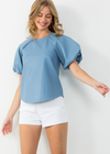 Emery Puff Sleeve Leather Top - Blue-Hand In Pocket