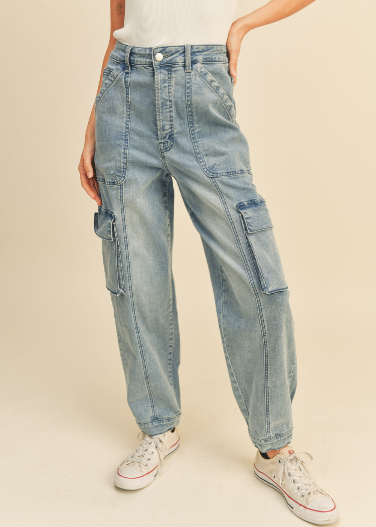 Grayson Denim Utility Jogger Pants-Hand In Pocket