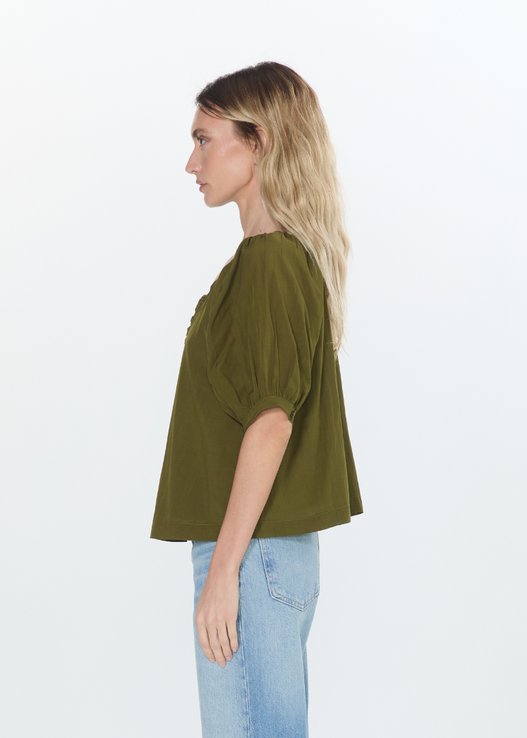 Ciebon Mazie Blouse - Green Moss-Hand In Pocket