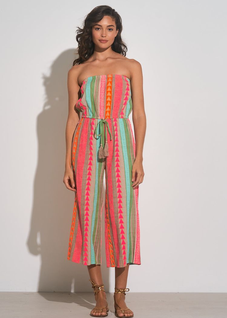 Elan Journey Embroidered Strapless Jumpsuit - Neon Multi-Hand In Pocket