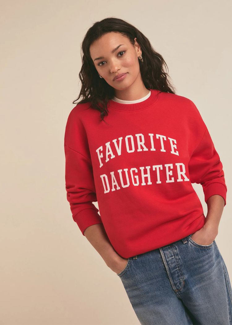 Favorite Daughter Collegiate Sweatshirt- Haute Rouge-Hand In Pocket