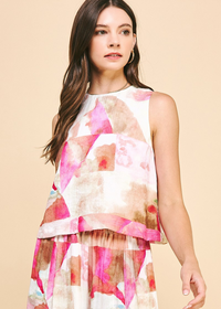 Madeline Abstract Print Tank and Pants Set-Hand In Pocket