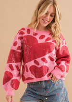 Sequin Heart Pullover Sweater-Hand In Pocket