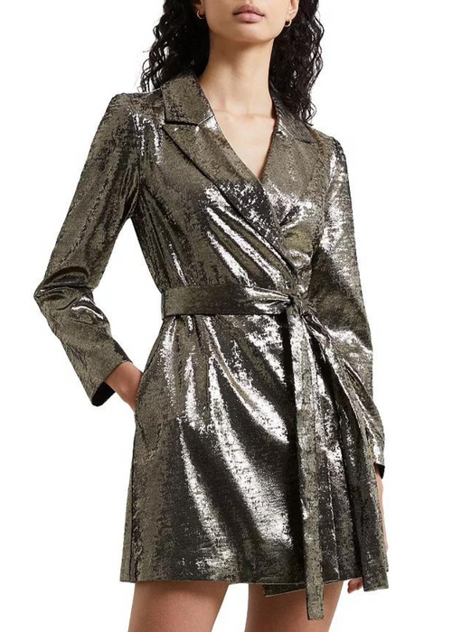 French Connection Alara Molten Metallic Dress-Hand In Pocket