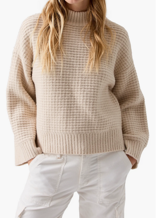 Sanctuary Waffle Knit Sweater - Toasted Marshmallow-Hand In Pocket