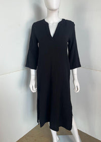 Bobi Raw Edge 3/4 SLV Midi Caftan- Black ***FINAL SALE***-Hand In Pocket