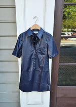 Remi Short Sleeve Button Up Leather Dress-Hand In Pocket