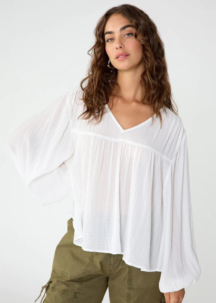 Sanctuary Wide Sleeve Blouse - White-***FINAL SALE**-Hand In Pocket