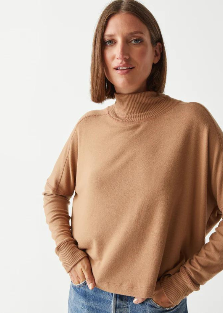 Frida Mock Neck Top - Camel-Hand In Pocket