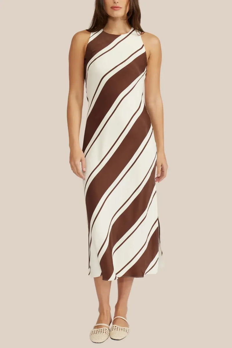 Lucy Paris Davina Bias Dress- Brown Cream-Hand In Pocket