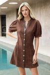 THML Dawn Puff Sleeve Dress- Brown
