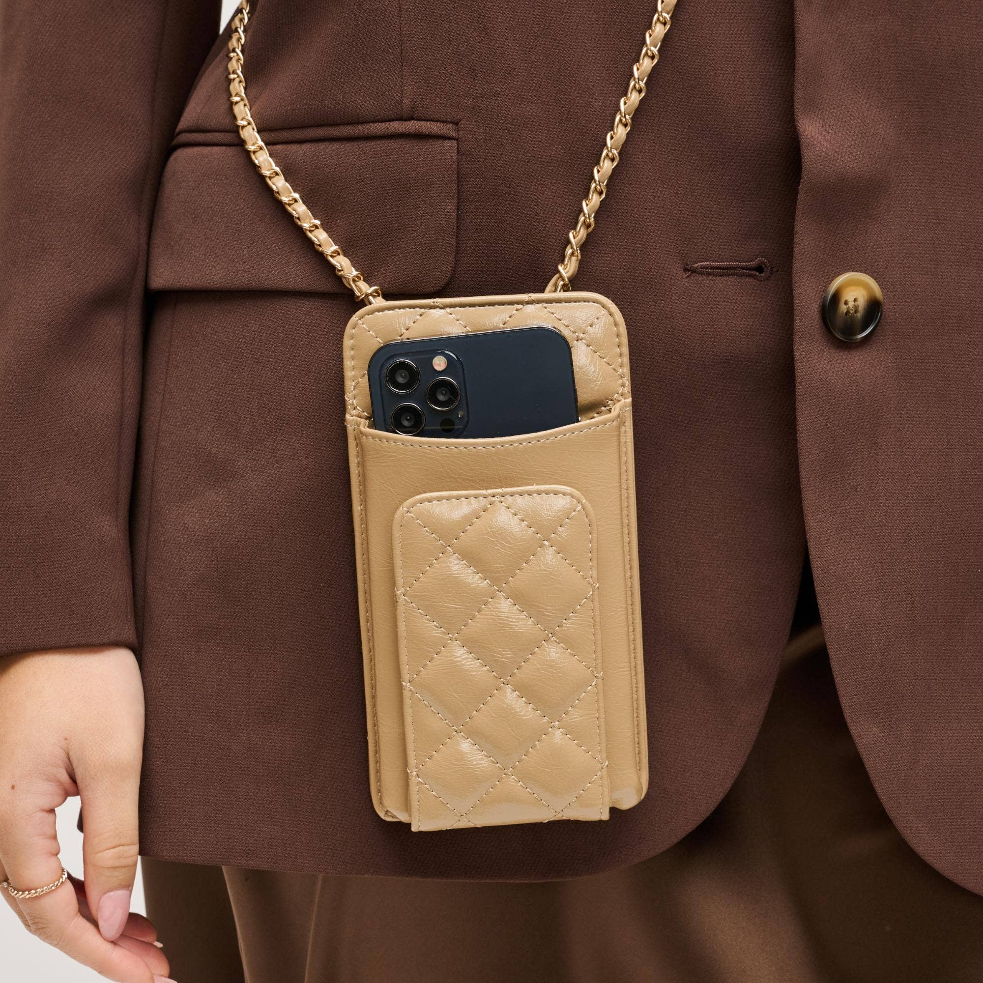 Brianna Cell Phone Crossbody - Polished Natural-Hand In Pocket