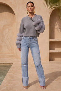 Lisa Maree Tiers of Treaty Fur Sweater - Gray-Hand In Pocket